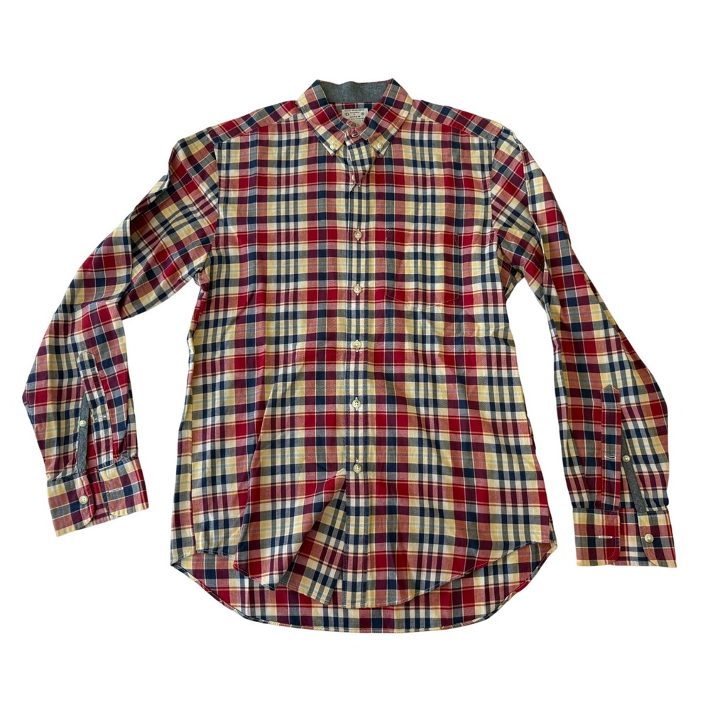 J.Crew Button Down Shirt Mens S Red Plaid Good Long Sleeve Cotton Pocket Casual